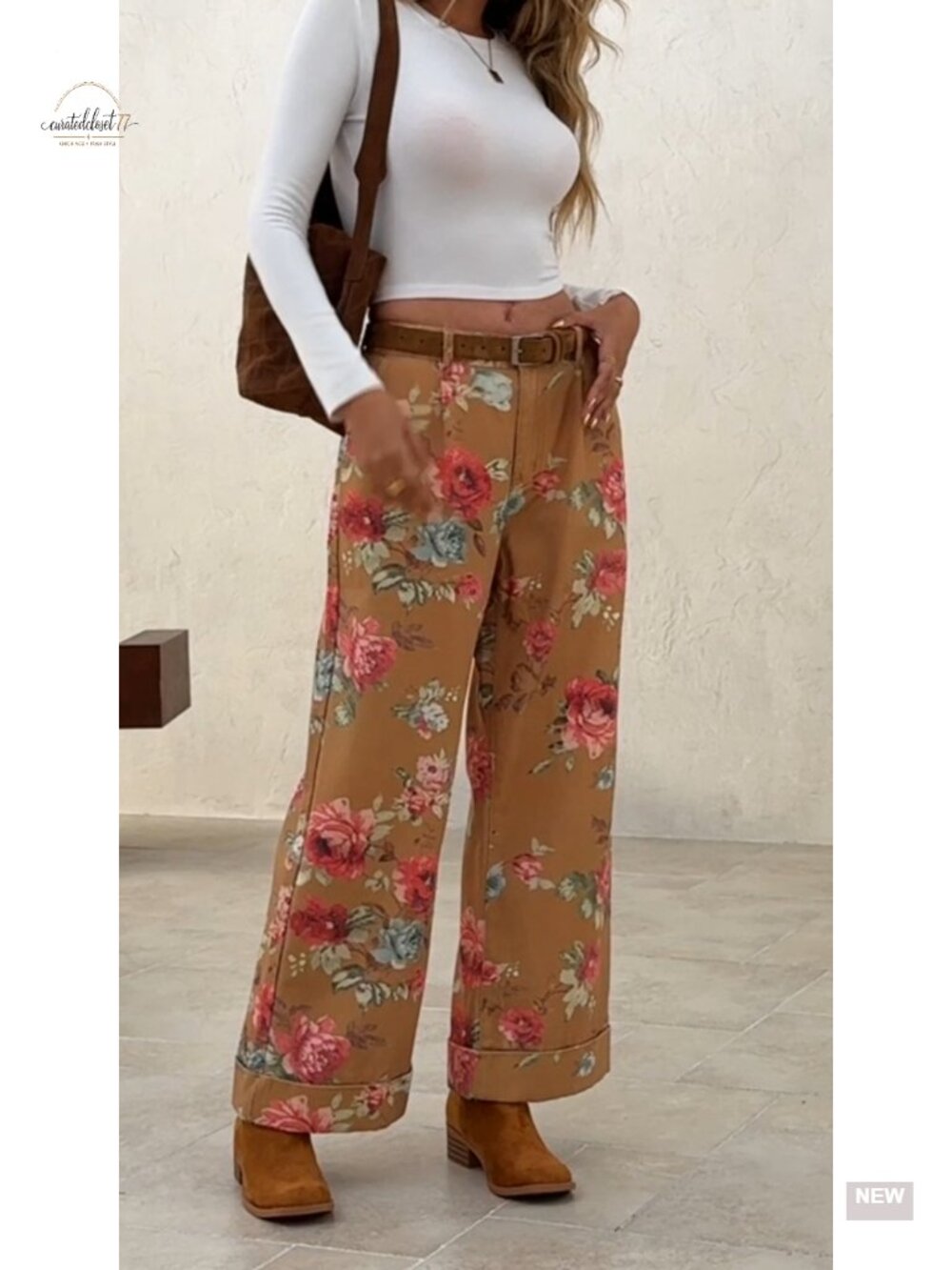 Floral Baggy Wide Leg High Waisted Denim Jeans Boho Print Cotton Blend Relaxed - Picture 6 of 6